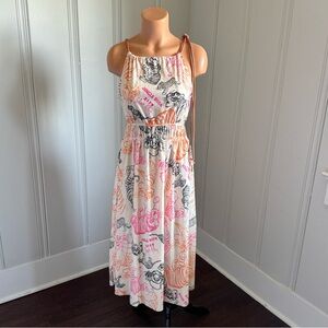 NWT Zara x Disney Jungle Book Graphic Print Gauzy Raw Hem Halter Midi Dress M